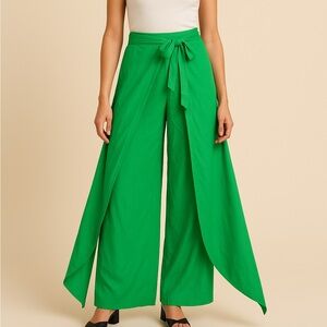 Rewash Vibrant Green Wide-Leg Wrap Pants